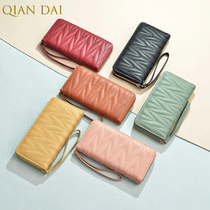 Solid Ladies Long Mobile Phone Bag Large Capacity Hand Wallet