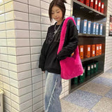 Plush Winter Shoulder Bag Y2K Rose Red Messenger Handbag
