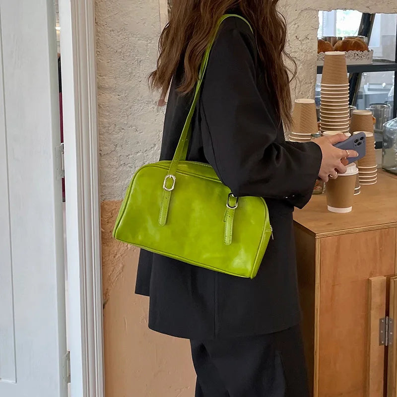 Spring Green Ladies Handbags Pu Leather Shoulder Bags Vintage Female Casual Tote
