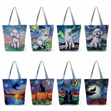 Starry Sky Animal Dog Printed Shoulder Bag Women Large Tote