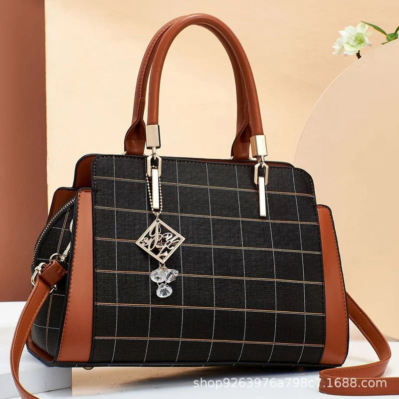 Plaid Contrast Texture Womens Shoulder Bag