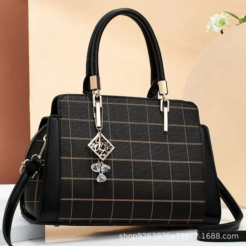 Plaid Contrast Texture Womens Shoulder Bag