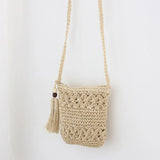 Straw Crossbody Bag Hollow Floral Tassel Messenger B