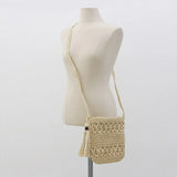 Straw Crossbody Bag Hollow Floral Tassel Messenger B