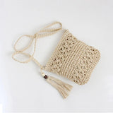 Straw Crossbody Bag Hollow Floral Tassel Messenger B