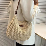 Straw Knitted Purses Milk White/Coffee Women Handbag Beach Bag