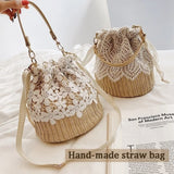 Women Lace Bucket Bag Causal Beach Shoulder Crossbody Bag