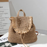 Straw Woven Backpack Tassel Shoulder Straw Bag Women's Beach Holiday Bag