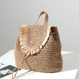 Straw Woven Backpack Tassel Shoulder Straw Bag Women's Beach Holiday Bag