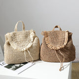 Straw Woven Backpack Tassel Shoulder Straw Bag Women's Beach Holiday Bag