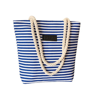 Canvas Beach Bag Striped Shoulder Handbag Rough Twine Stripe Shopping Bag