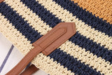 Striped Shoulder Straw Bag Ins Sen Holiday Vacation Woven Beach Leisure Bag
