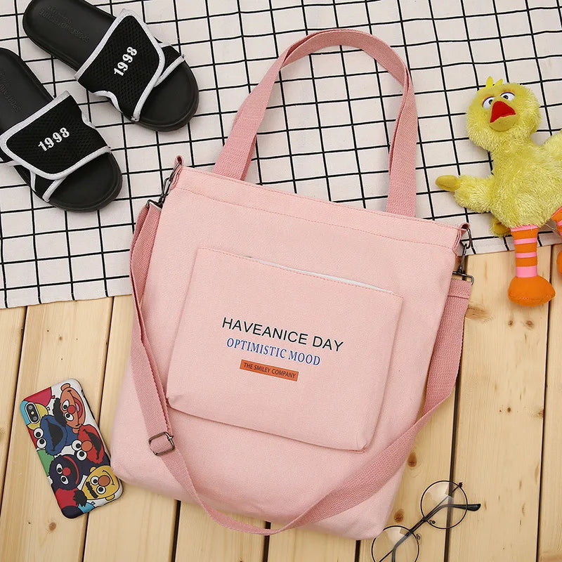 Student Canvas Bag Female Casual Letter Printing School Crossbody Shoulder Bag