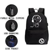 Anime Luminous School Bag with USB Charging Port and Lock
