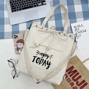 Canvas Shoulder Bag Preppy Style School Totes Large Capacity Harajuku