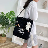 Canvas Shoulder Bag Preppy Style School Totes Large Capacity Harajuku