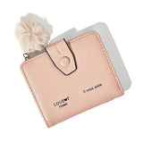Students Small Wallet Pu Multifunctional Coin Clip Plush Pendant Zipper