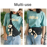 Bear Ornaments Canvas Waist Chest Belt Bag for Women Ladies Crossbody Shoulder B