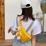 Bear Ornaments Canvas Waist Chest Belt Bag for Women Ladies Crossbody Shoulder B