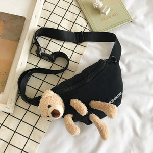 Bear Ornaments Canvas Waist Chest Belt Bag for Women Ladies Crossbody Shoulder B