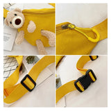 Bear Ornaments Canvas Waist Chest Belt Bag for Women Ladies Crossbody Shoulder B