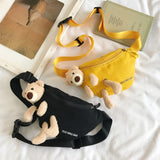 Bear Ornaments Canvas Waist Chest Belt Bag for Women Ladies Crossbody Shoulder B