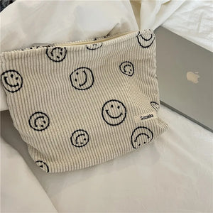Corduroy Cosmetic Bag Women Handbags Purses Smile&Dots Makeup Organizer