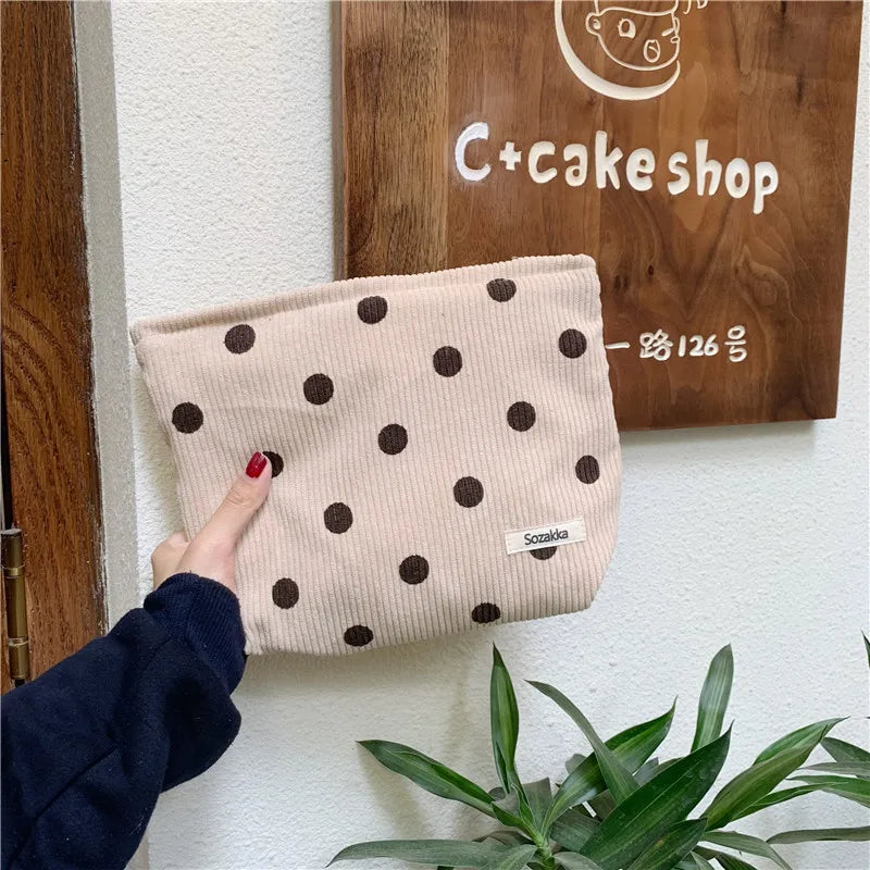 Corduroy Cosmetic Bag Women Handbags Purses Smile&Dots Makeup Organizer