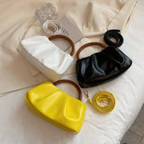 High Wooden Handle Pleated Ladies Small Handbag