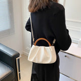 High Wooden Handle Pleated Ladies Small Handbag