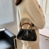 High Wooden Handle Pleated Ladies Small Handbag