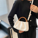 High Wooden Handle Pleated Ladies Small Handbag