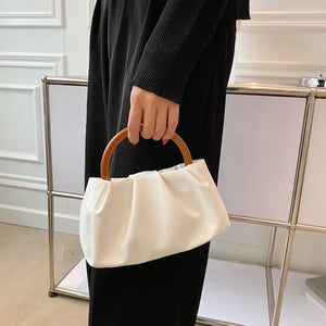 High Wooden Handle Pleated Ladies Small Handbag