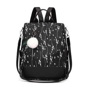 Floral Nylon Backpack for Ladies One-shoulder Student School Bag