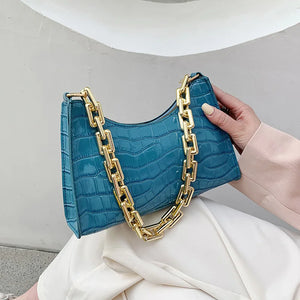 Crocodile Pattern Chain Shoulder Bag