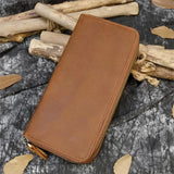 Leather Purse Wallet for Men Women Long Zip Phone Wallet