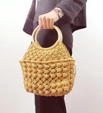 Solid Portable Woven Beach Bag with Cotton Rope Handle