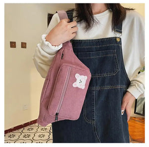 Corduroy Soft Doll Bag with Zipper Pocket and Phone Bag