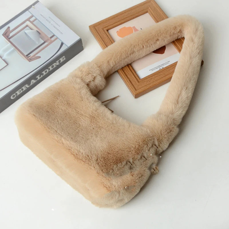 Mink Plush Hand Bag Woolen Shoulder Bag