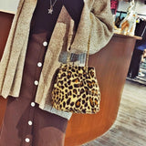 Leopard Print Mini Chain Bucket Bag Plush Messenger Bag