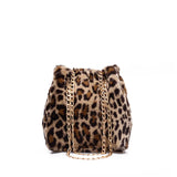 Leopard Print Mini Chain Bucket Bag Plush Messenger Bag