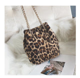 Leopard Print Mini Chain Bucket Bag Plush Messenger Bag