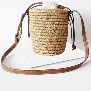 Straw Woven Crossbody Bag Raffia Round Barrel Beach Bag