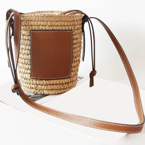 Straw Woven Crossbody Bag Raffia Round Barrel Beach Bag