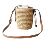 Straw Woven Crossbody Bag Raffia Round Barrel Beach Bag