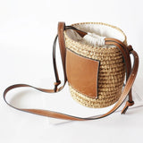 Straw Woven Crossbody Bag Raffia Round Barrel Beach Bag