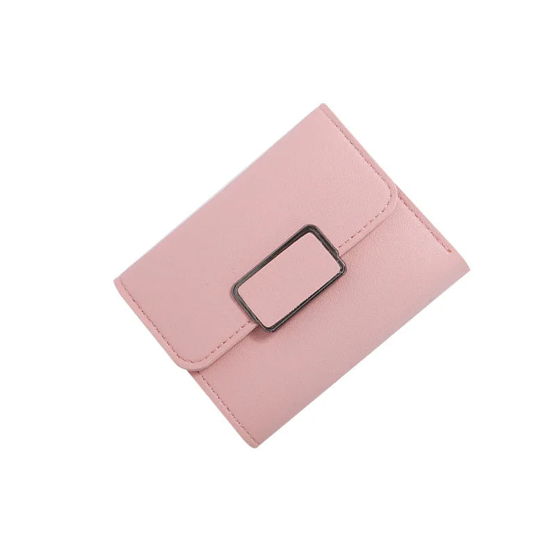 Checkered Tri-fold Ladies Wallet Litchi Pattern Solid