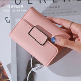 Checkered Tri-fold Ladies Wallet Litchi Pattern Solid