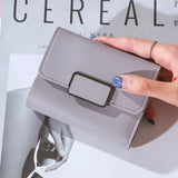 Checkered Tri-fold Ladies Wallet Litchi Pattern Solid