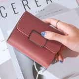 Checkered Tri-fold Ladies Wallet Litchi Pattern Solid